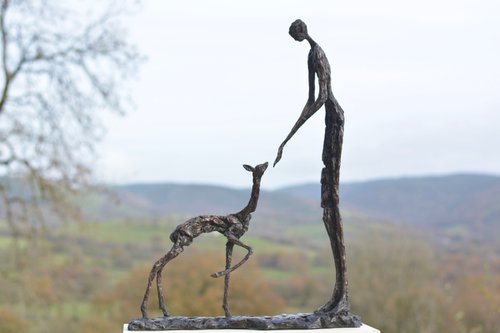 "Girl and Fawn" Trust in Foundry Bronze metal by Tanya Russell