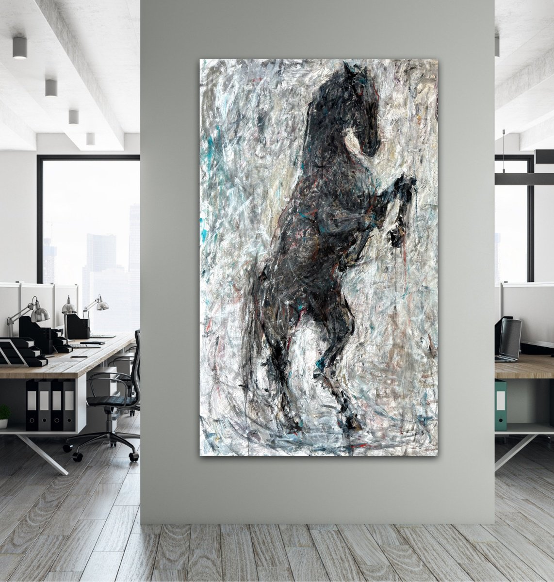 Abstract Animal Acrylic Painting By Liubou Sas, 39 X 65", Unruliness, Original Artwork