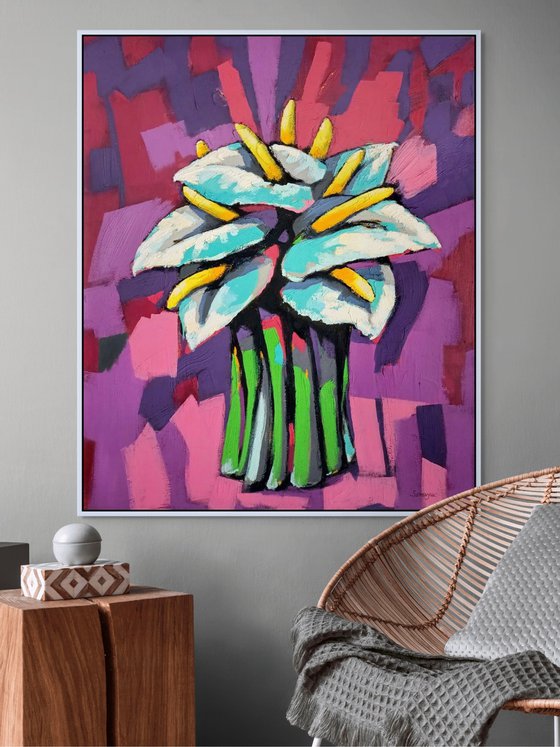 Exotic Flowers on Violet Background