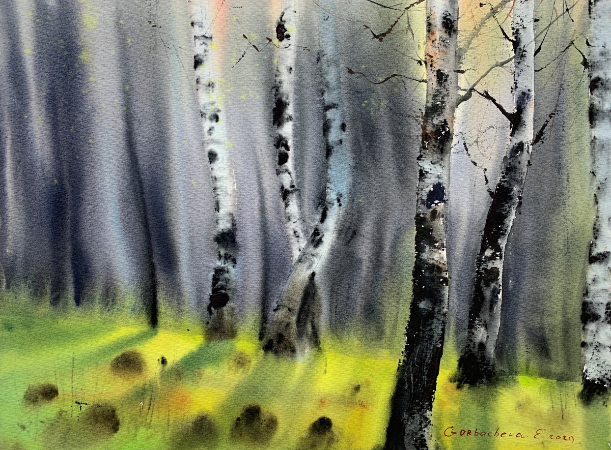 Impressionistic Watercolour , Birch Grove #2 By Eugenia Gorbacheva, 15 X 11, Artwork For Sale On Artfinder