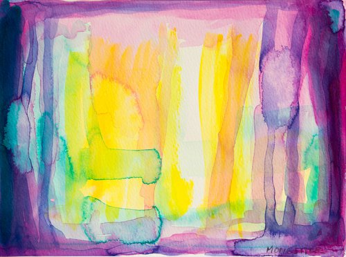 The colored forest - landscape with yellow and purple - Ready to frame. by Fabienne Monestier