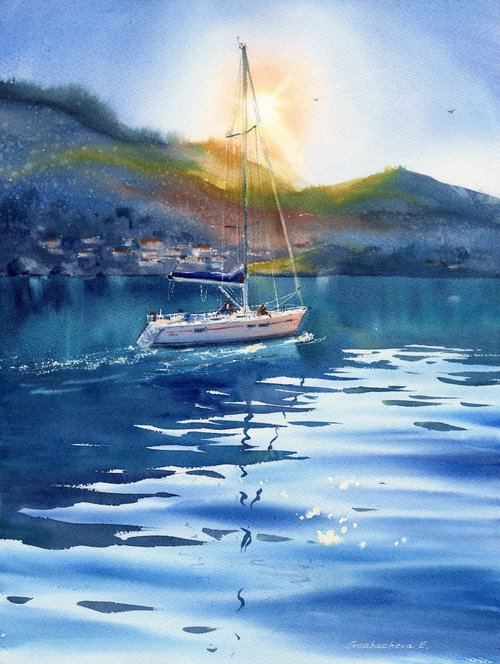 Yacht in the sun by Eugenia Gorbacheva