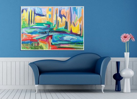 The Walls Of The City 29.1x 43 inches  | Large Abstract Landscape |