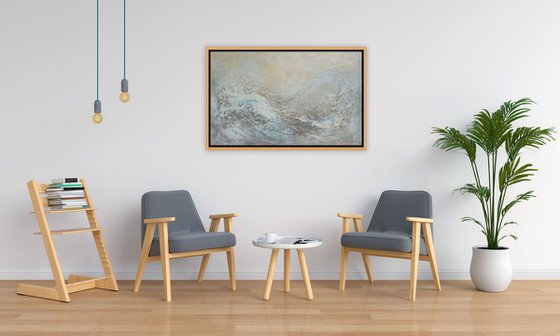 DANCING ON THE EDGE. Large Abstract Beige Textured Painting Modern Art with Heavy Texture. Abstract Landscape Contemporary Seascape Artwork for Livingroom