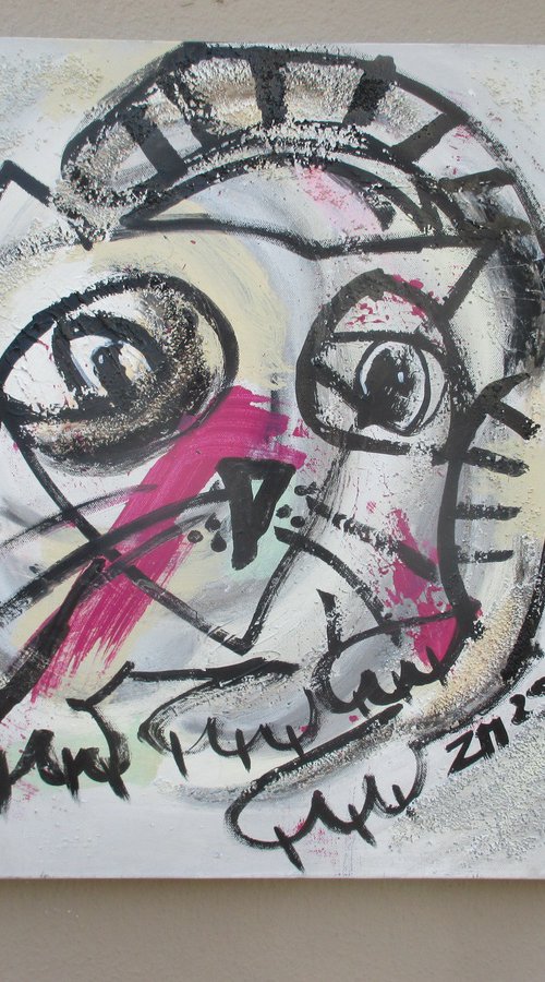 expressive grumpy pink cat by Sonja Zeltner-Müller