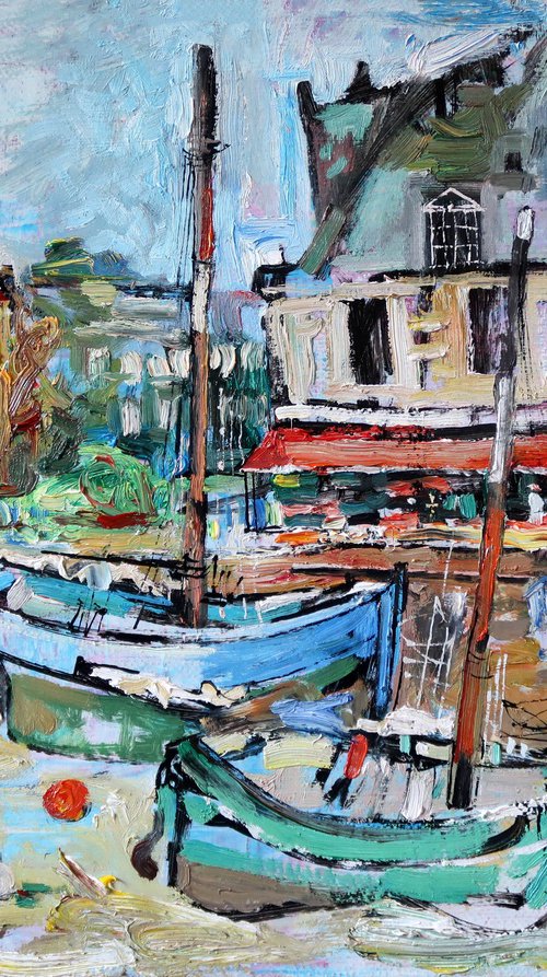 Boats in Auray. Brittany. by Nikifor Swiristuhin