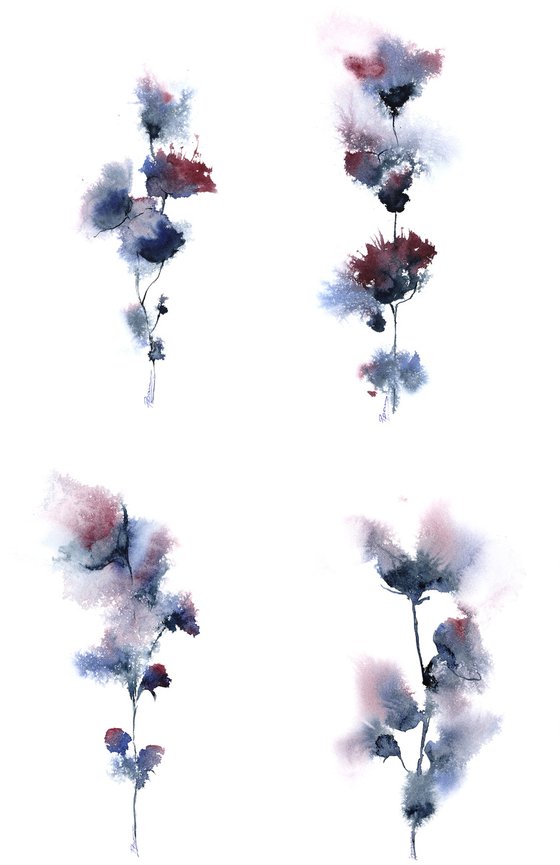 Set of 4 Abstract Florals