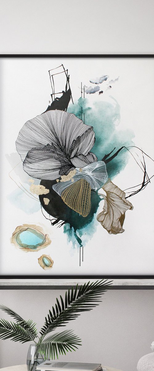"Concord 5" Teal white abstract art by Marine Boiko