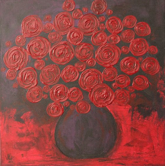 Abstract Roses Flower Vase-Impressionistic Acrylic Painting, Ready to hang
