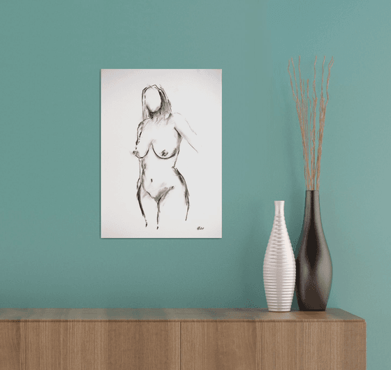 Nude in charcoal. 32. Black and white minimalistic female girl beauty body positive