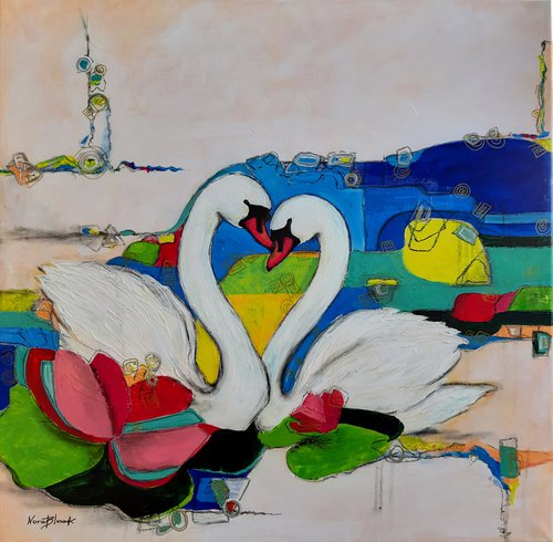 "Swan Lake", 70x70x2 cm by Nora Block