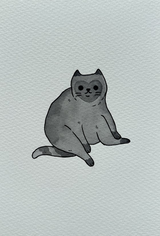 Black Cat Watercolor Painting, Funny Cat Art, Funny Animal Art, Watercolour Cat Art, Cute Black Cat Original Artwork, Kawaii Cat Art, Cat Painting,