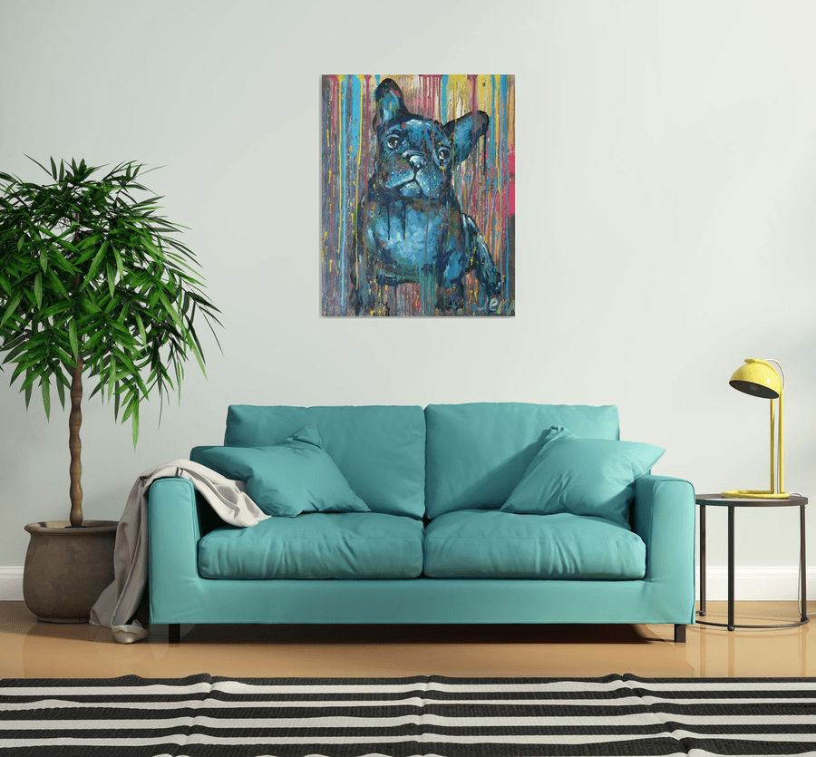 French Bulldog Acrylic painting on canvas 100X80 Acrylic painting by ...