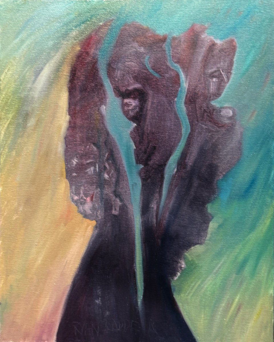 Expressive Abstract Oil Painting By Ryan Louder, 16 X 20", Three Statues, Original Artwork