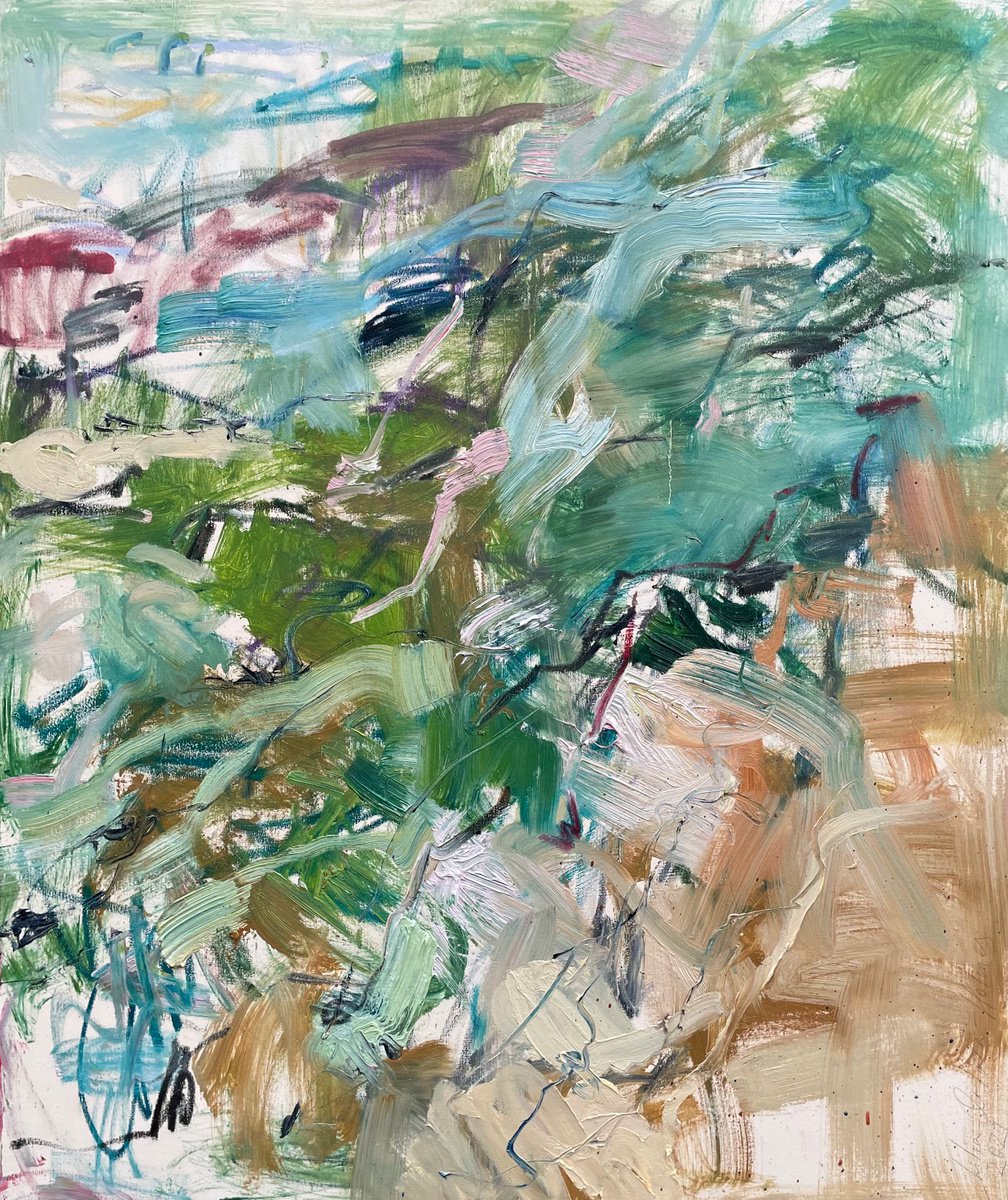 Abstract Landscape Oil Painting By Lilia Orlova-Holmes, 39 X 47", Morning Walk., Original Artwork