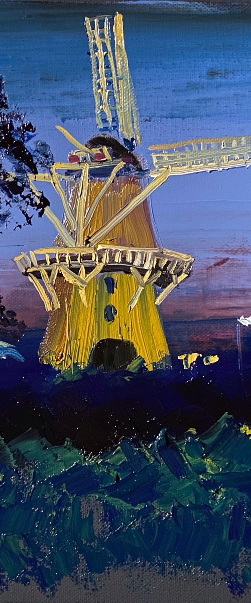 Windmill at night. Plein Air by Dmitry Fedorov