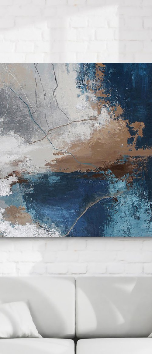 "Wave 4" Navy gray brown abstract acrylic art by Yana Sagan