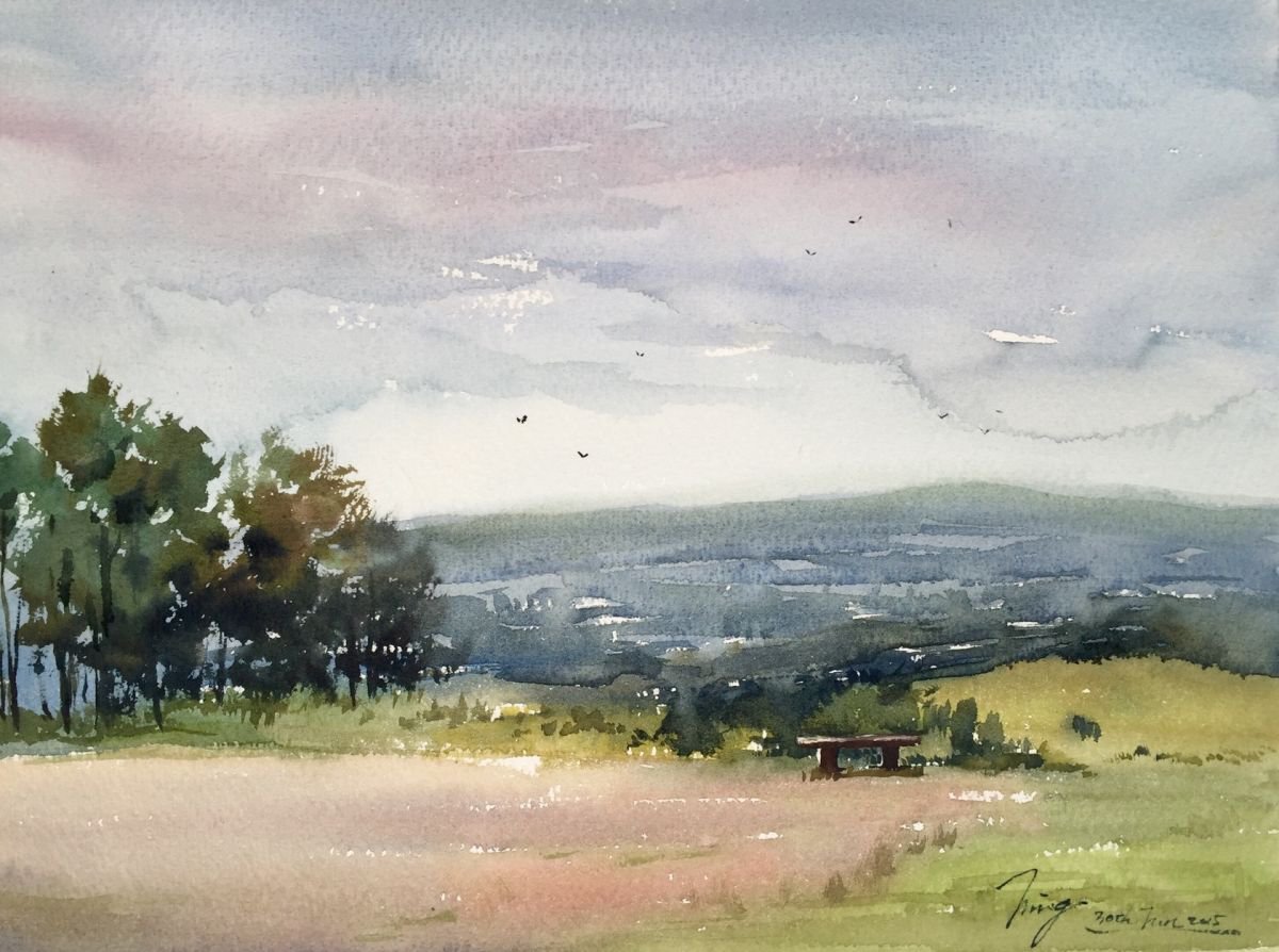 Impressionistic Landscape Watercolour By Jing Chen, 15 X 11, Summer 6, Original Artwork