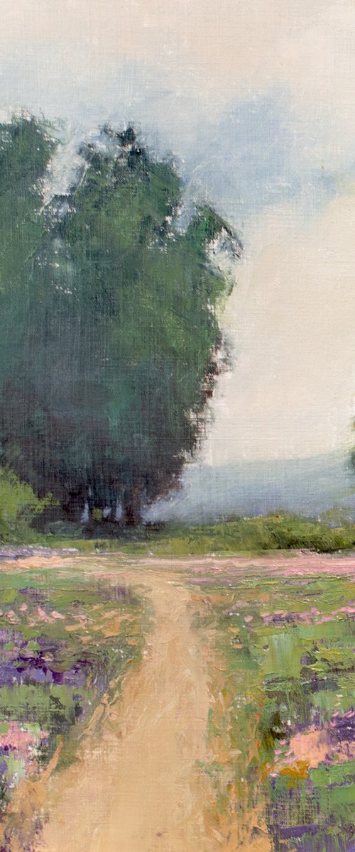 Flower Path 221121, trees and country road impressionist landscape painting by Don Bishop