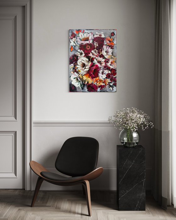 LOVELY FLOWERS ON GREY