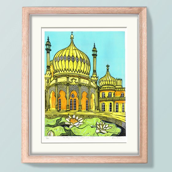 The Royal Pavilion, Brighton, with lilies. Large Limited Edition linocut No.6