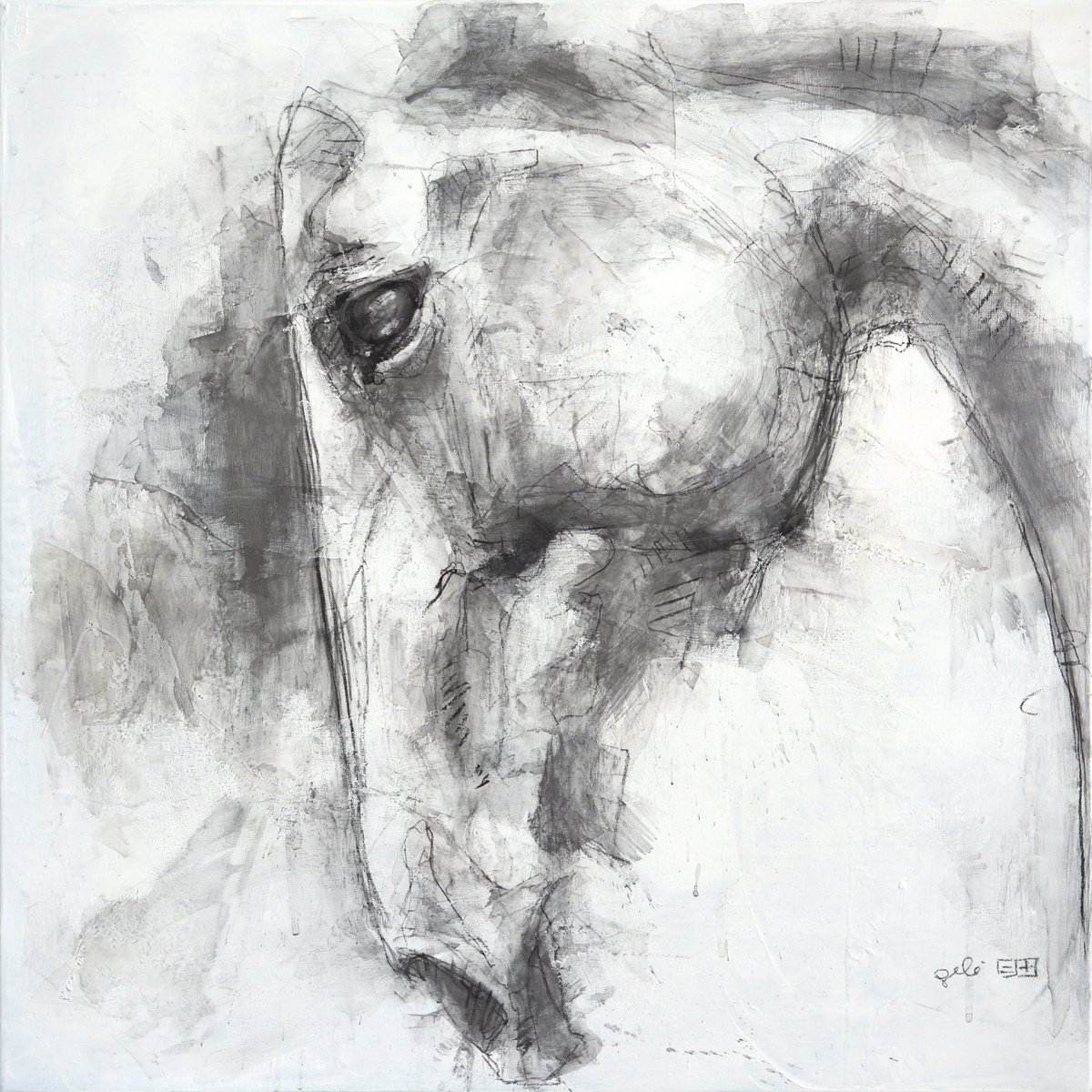 Expressive Animal Drawing By Benedicte Gele, 24 X 24, Speak To Me, Original Artwork