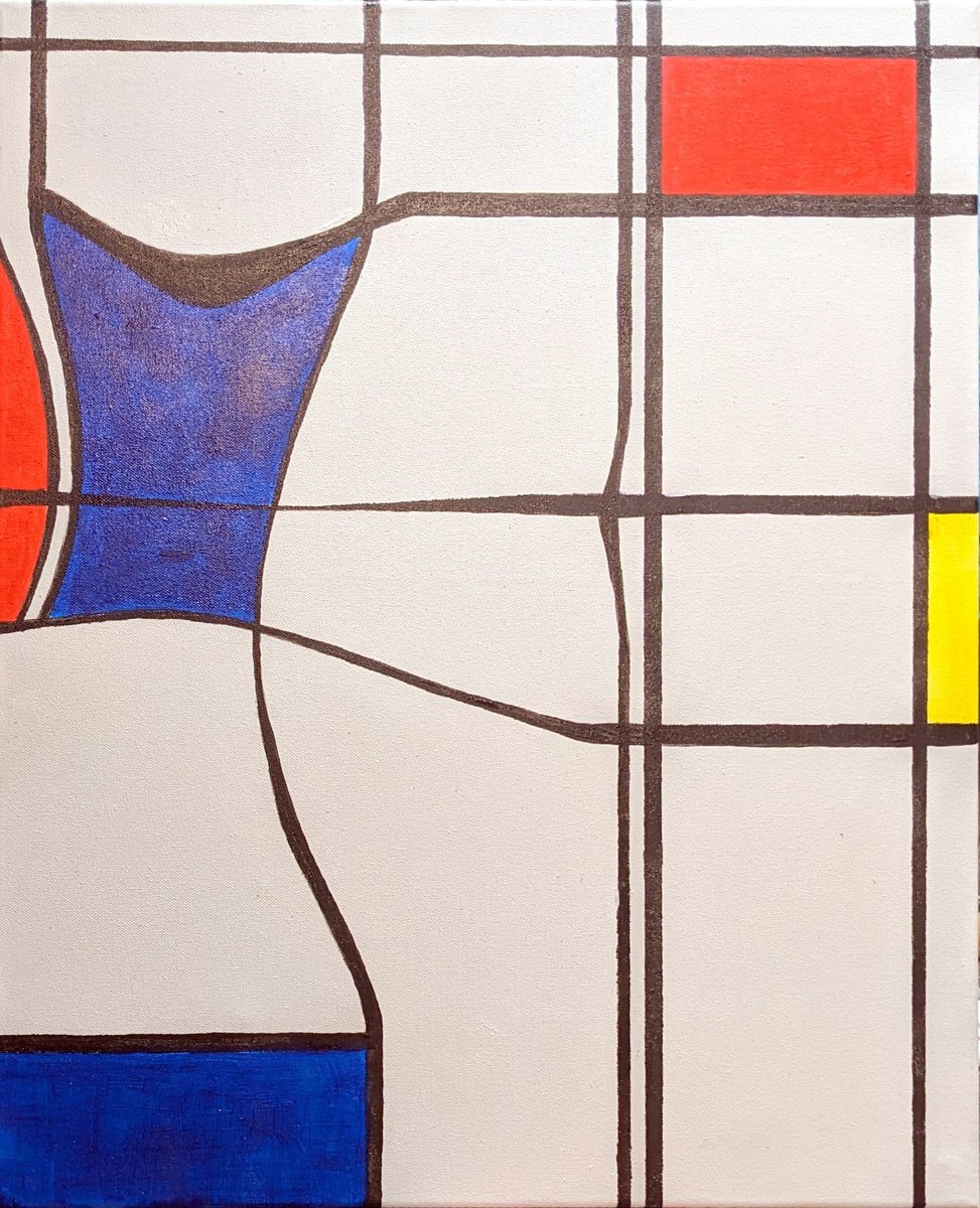 Geometric Abstract Acrylic Painting By Chris Walker, 20 X 24, Expecting - Bent Stijl, Original Artwork