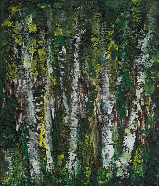 Birch Grove - expressive painting with strong textures