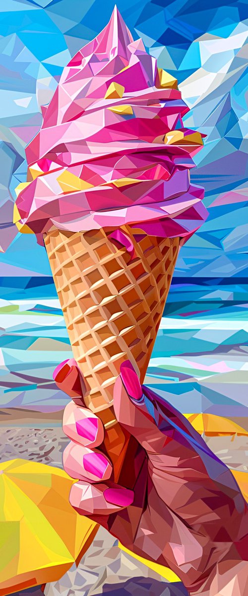 PINK ICE CREAM ON THE BEACH by Maria Tuzhilkina