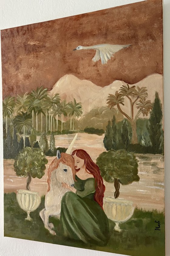 Medieval fantasy tropical garden unicorn