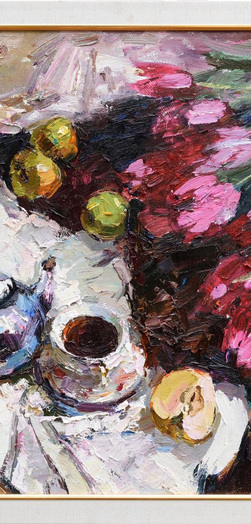 Still Life with Tulips Framed original oil painting by Anastasiia Valiulina