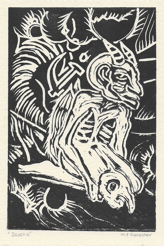 "Jeretic" Fallen Angel/Demon - Original Lino Print