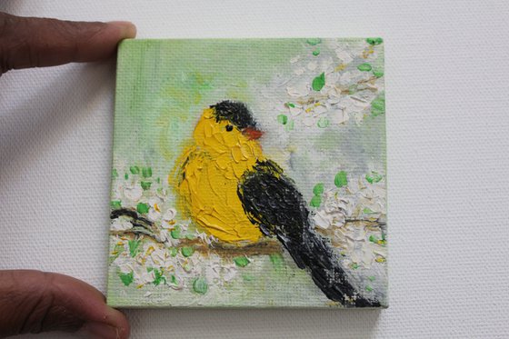 Goldfinch - bird art - oil painting on canvas - palette knife - impressionistic - gift art