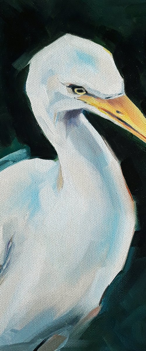Cattle egret oil painting by Kateryna Somyk