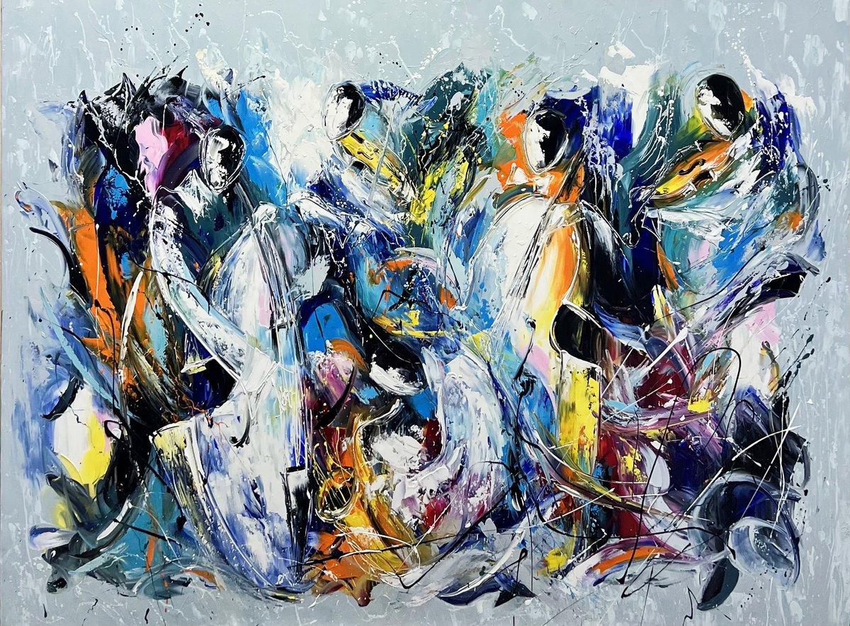 Abstract Portrait Oil Painting By Marieta Martirosyan, 63 X 47", Jazz Of Colors, Original Artwork