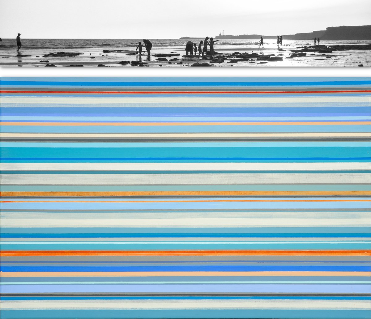 Geometric Landscape Painting By Susana Sancho Beltran, 36 X 33", Emotional Landscape 18 (Beach), Original Artwork