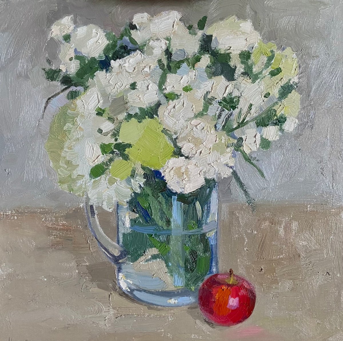 Flowers and apple by Alina Sharovskaya-Konstantinova