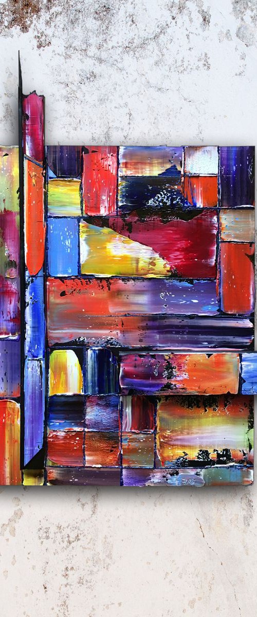 "Tetris" - Original PMS Assemblage Sculptural Painting On Wood - 18.5 x 25.5 inches by Preston M. Smith (PMS)