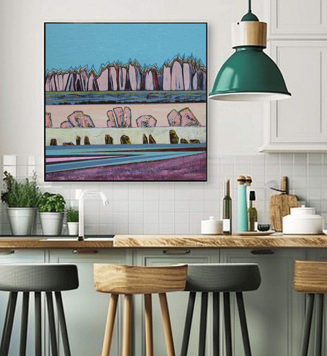 Abstract Landscape Acrylic Painting By Loretta Kaltenhauser, 36 X 36", Goin