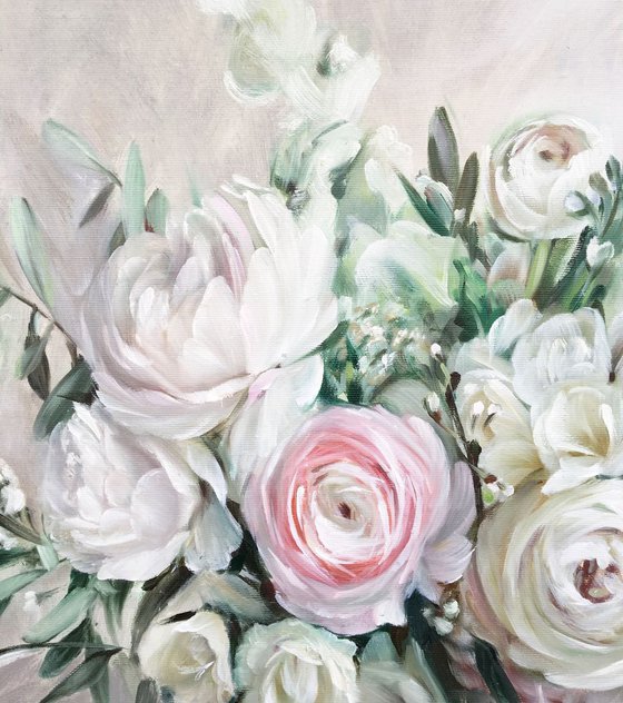 White peonies. Original oil painting