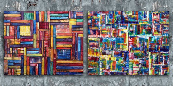 "Check Us Out" - FREE International Shipping/Discount USA Shipping - Original Xt Large PMS Abstract Diptych Oil Paintings On Canvas - 120" x 48"