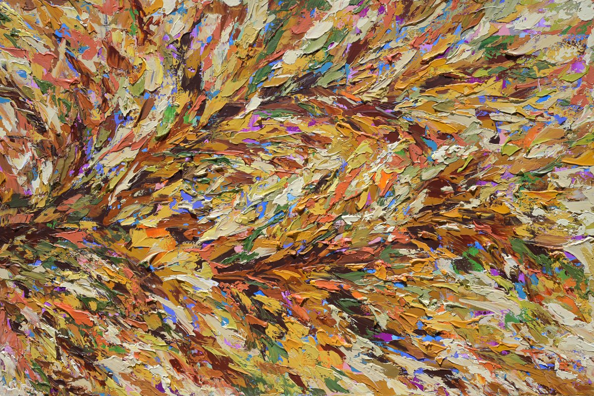 Organic Abstract Acrylic Painting By Olga Tkachyk, 36 X 24", Golden Canopy, Original Artwork