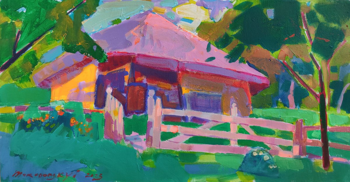 Impressionistic Landscape Acrylic Painting By Pavlo Makedonskyi, 27 X 15", Hot Day, Original Artwork