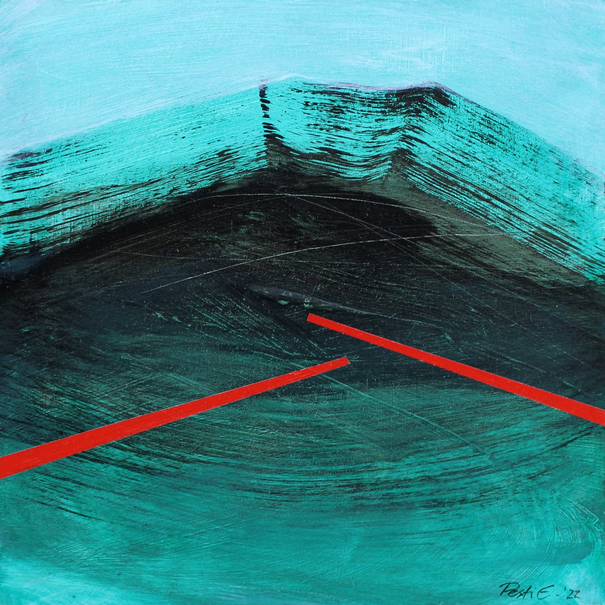 Abstract Landscape Acrylic Painting By Emma Pesti, 10 X 10, Katla Iii, Original Artwork