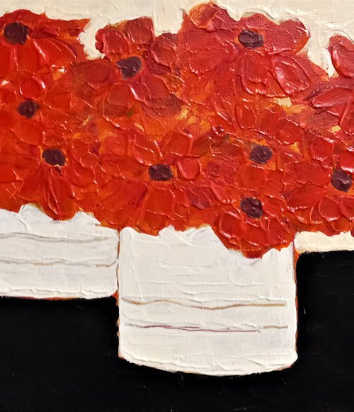 Marguerites in Two White Pots by David J Edwards