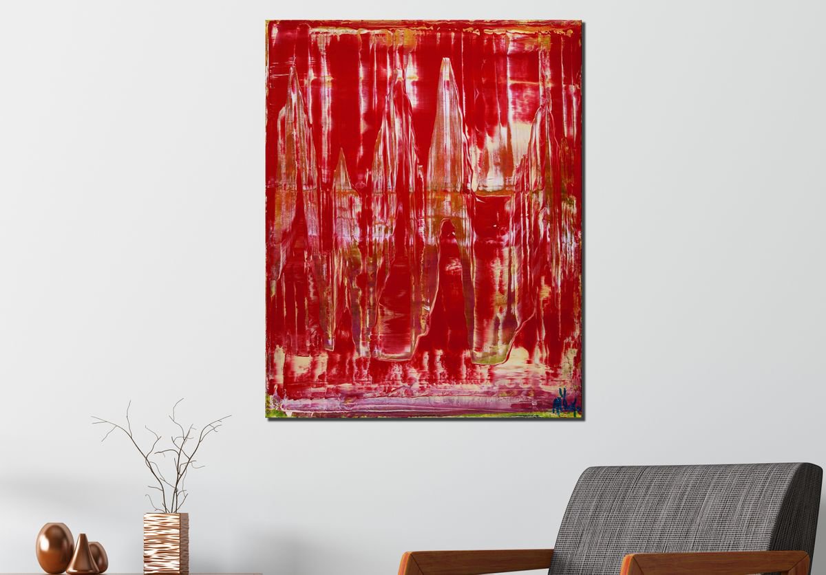 Abstract Acrylic Painting By Nestor Toro, 16 X 20", Dimensional Red By Nestor Toro, Original Artwork
