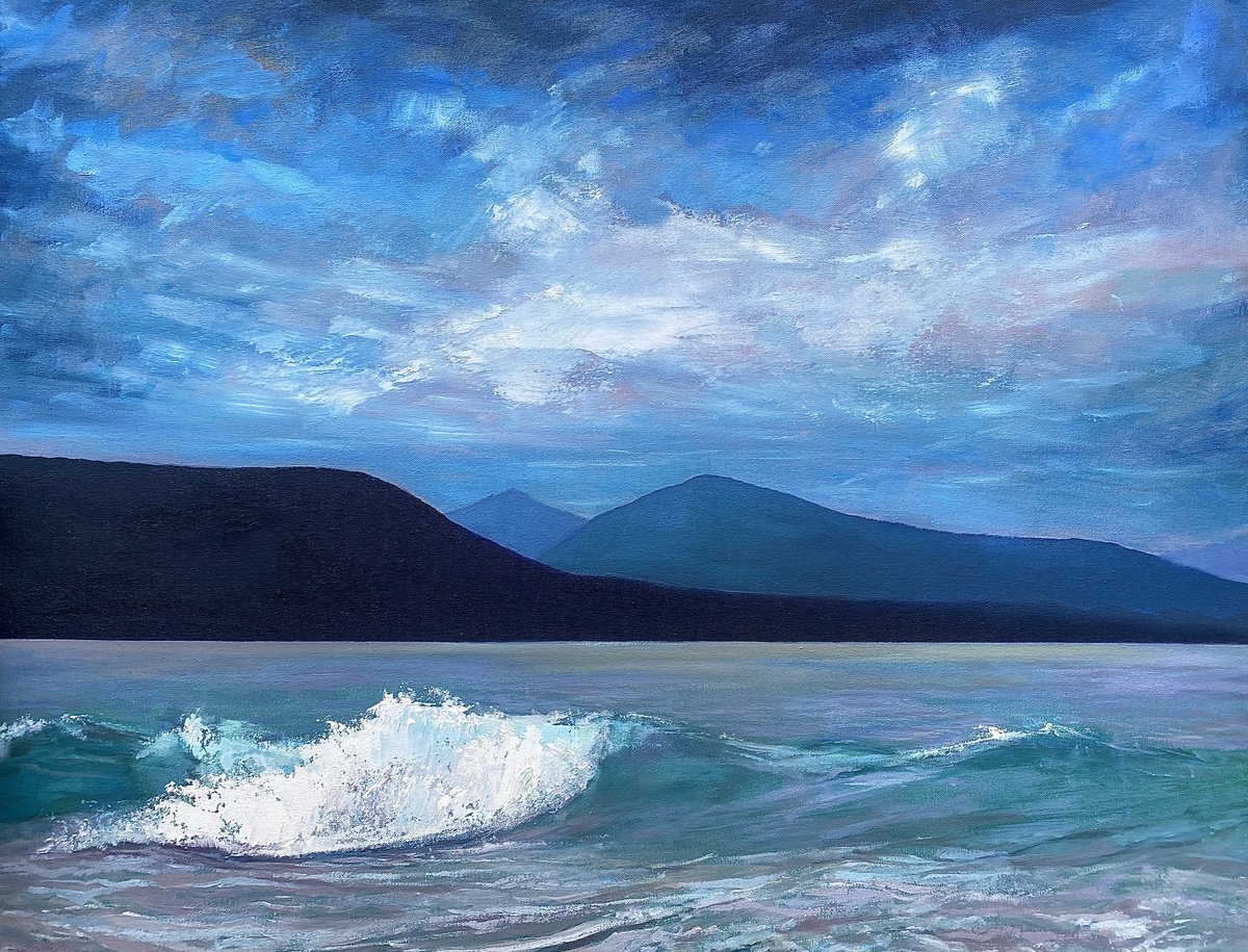 Impressionistic Landscape Oil Painting By Simon Jones, 36 X 28", 9Th Wave, Original Artwork