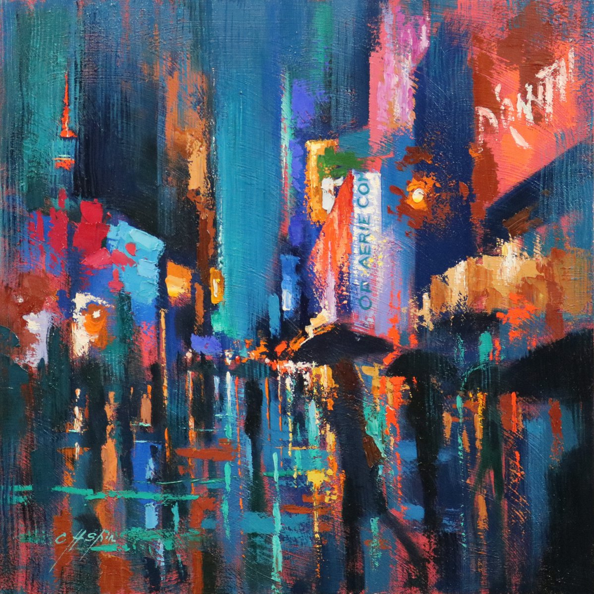 Night Walkers in Time Square by Chin H Shin