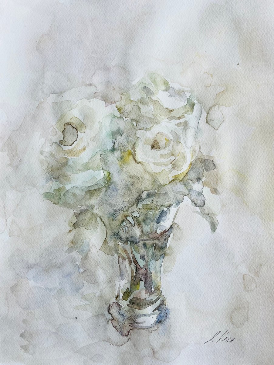Impressionistic Botanical Watercolour By Elena Klyan, 12 X 16, Roses 30X40 Cm 2025, Original Artwork