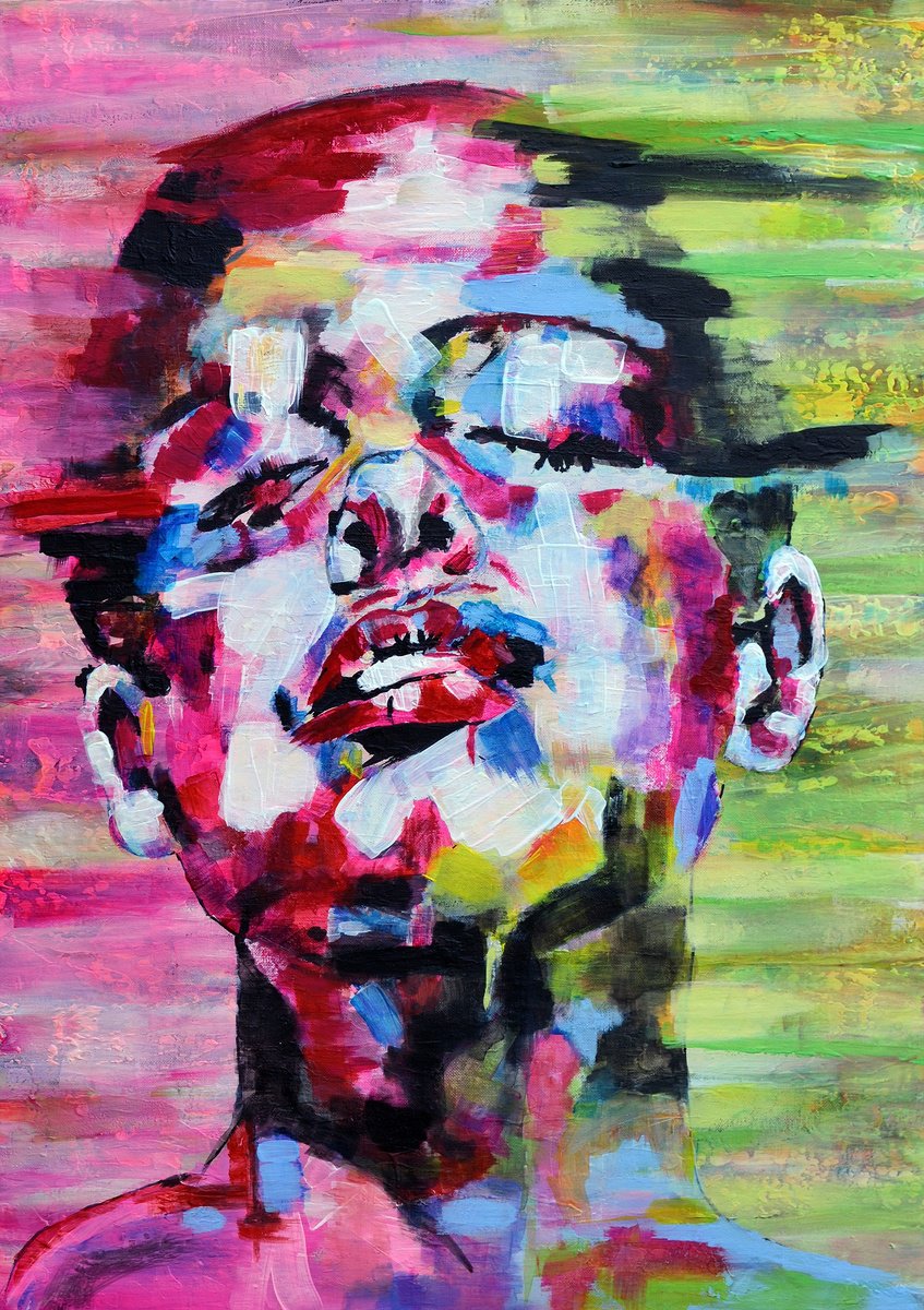 Abstract Portrait Giclee Print By Misty Lady - M. Nierobisz, 12 X 17", Neon Face, Original Artwork